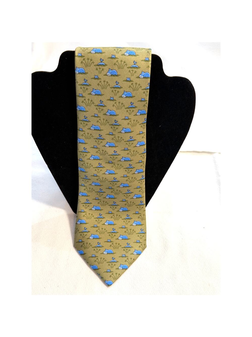 Vintage Hermes Happy Hippos Novelty Motif  Tie 100% Silk c. early-mid 1990's